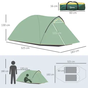 Outsunny Compact Camping Tent w/ Vestibule & Mesh Vents for Hiking Green