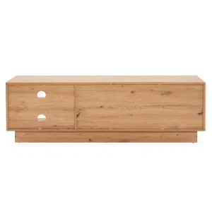 Oak-colored TV Stand for 60-inch TV, Two Drawers and Two Open Storage Spaces, Modern Entertainment Center, 140 x40x45 cm