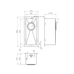 ENKI, Zero, KS034, Black Stainless Steel Kitchen Sink 0.5, Undermount or Topmount Fitting into Sink Unit, Small Sink Bowl