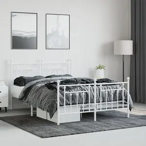 Berkfield Metal Bed Frame with Headboard and Footboard White 150x200 cm