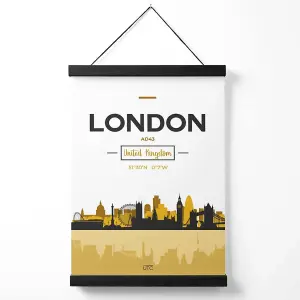 London Yellow and Black City Skyline Medium Poster with Black Hanger