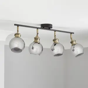 Mebel Matt Black Antique brass effect 4 Light Spotlight