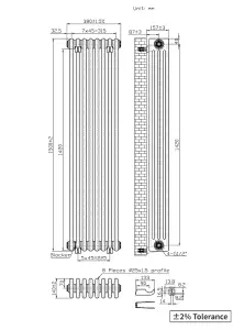 Right Radiators 1500x380 mm Vertical Traditional 4 Column Cast Iron Style Radiator Raw Metal