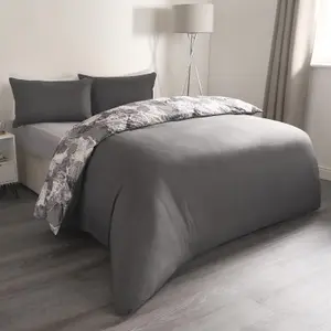 Marble Duvet Cover Set Quilt Bedding Reversible, Grey/White - King