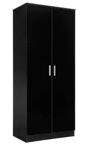 REFLECT 2 Door Plain Wardrobe in Gloss Black Door Fronts and Black Oak Carcass