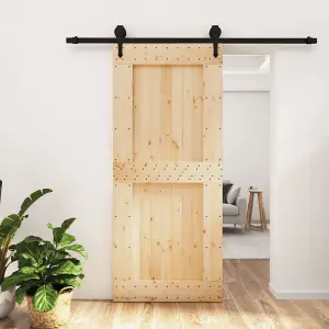 Berkfield Sliding Door with Hardware Set 90x210 cm Solid Wood Pine