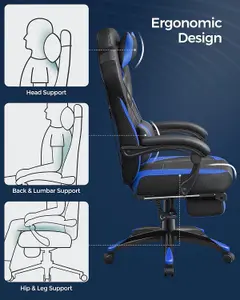 SONGMICS Gaming Chair, Office Racing Chair with Footrest, Desk Chair, Ergonomic Design, Lumbar Support,Black and Blue