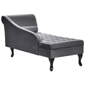 Right Hand Velvet Chaise Lounge with Storage Dark Grey PESSAC