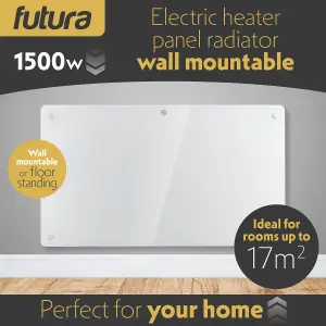 Futura Electric 1500W WIFI Glass Radiator Panel Heater White Wall Mounted or Floor Standing Bathroom Safe Timer and Thermostat