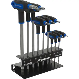 9 Piece T-Handle TRX-Star Key Set - T10 to T50 Sizes - Hardened S2 Steel