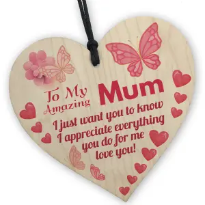 Red Ocean Mum Mummy Gift From Son Daughter Wooden Heart Sign Gift For Birthday Mothers Day Keepsake