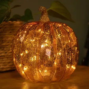 20cm Battery Operated Light up Glass Pumpkin Halloween Decoration with Warm White LEDs