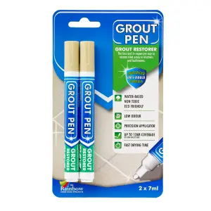 Twin Pack Grout Pen - Designed for restoring tile grout in bathrooms & kitchens (CREAM)