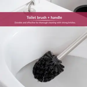 Innoteck Essentials Pack of 3 Toilet Brush Head with Stainless Steel Handle- Black