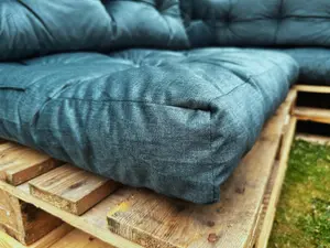 Garden Outdoor Pallet Cushion Set EURO Sofa Teal Green Velvet Tufted Seat Back