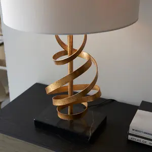 Luminosa Sanremo Table Lamp Gold Leaf With Ivory Cotton And Black Marble