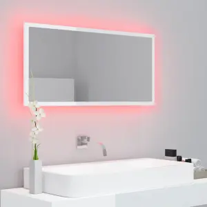 Berkfield LED Bathroom Mirror High Gloss White 90x8.5x37 cm Engineered Wood