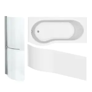 Cooke & Lewis Gloss White P-shaped Left-handed Shower Bath, panel & screen set (L)1700mm