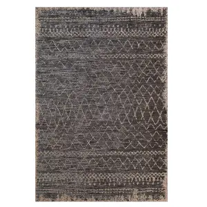 Neutral Charcoal Grey Striped Woven Flatweave Easy Clean Durable Soft Indoor Outdoor Area Rug 120x170cm