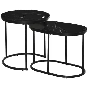 HOMCOM 2 Pcs Modern Coffee Table with Faux Marble Side Accent Tables Black