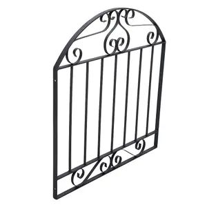 Black Coated Steel Decorative Garden Fence Gate with Arched Top 90 x 85 cm