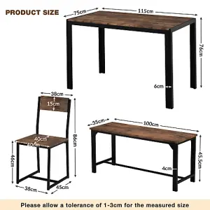 Dining Table and Chairs, Bench Set Industrial style Retro Kitchen Dining Table Set