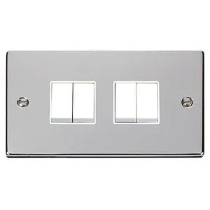 Polished Chrome 10A 4 Gang 2 Way Light Switch - White Trim - SE Home