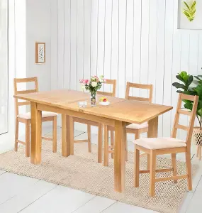 Hallowood Furniture Camberley Oak Butterfly Extending Dining Table with 4 Ladder Back Chairs in Beige Fabric Seats