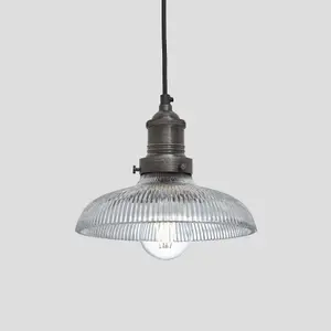 Industville Brooklyn Glass Dome Pendant, 8 Inch, Pewter Holder