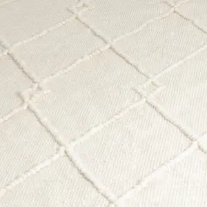 Cream Diamond Pattern Large Wool Rug