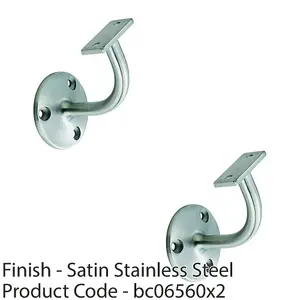 2 PACK - Heavy Duty Stair Handrail Bannister Bracket Arm - Satin Steel 85mm Proj Holder