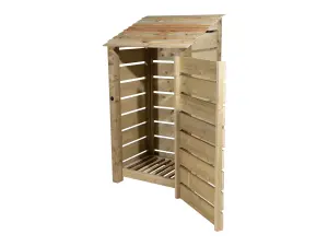 Slatted wooden log store with door W-99cm, H-180cm, D-88cm - natural (light green) finish