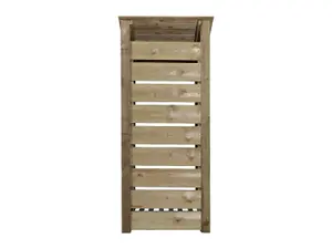 Slatted wooden log store with door and kindling shelf W-79cm, H-180cm, D-88cm - natural (light green) finish