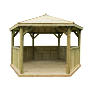 Forest Garden Hexagonal Gazebo with Timber roof, (W)4.26m (D)3.69m with Floor included