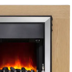 Pembury Natural Oak Fireplace with Inset Chrome Electric Fire