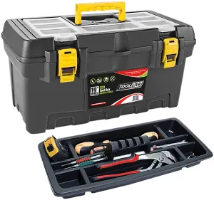 Eco Master Series 19" Tool Box With Carry Handle & Hinged Lid with Plastic Clamp