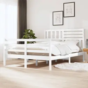 Berkfield Bed Frame White Solid Wood 120x190 cm 4FT Small Double