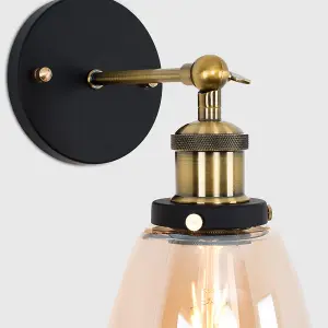 ValueLights Sheridan Antique Brass and Black Metal Adjustable Knuckle Joint Wall Light Fitting with Shade