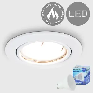 ValueLights Fire Rated Gloss White Tiltable GU10 Recessed Ceiling Downlight - Includes 5w LED Bulb 3000K Warm White