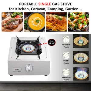 NJ NSD-11 Portable Gas Stove 1 Burner Stainless Steel Indoor Gas Cooker LPG 3.8kW