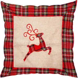 Hessian Home Bedroom Office Decorations Printed Pillow Covers Set of 4 Reindeer Snowman Robin andChristmas Pudding 40x40cm