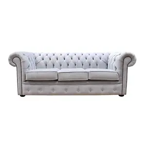 Chesterfield Handmade 3 Seater Sofa Odyssey Silver Velvet Fabric In Classic Style