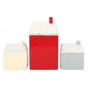 Something Different Houses Christmas Decoration Set (Pack of 3) Cream/Red (One Size)