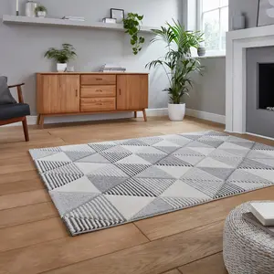 Grey Beige Modern Geometric Easy To Clean Rug For Dining Room-160cm X 220cm