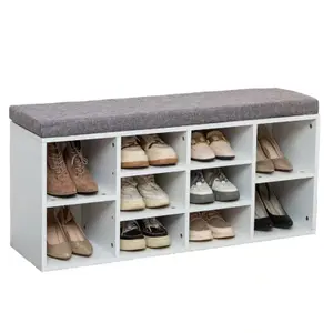 Shoe Bench Storage Rack Wooden Cabinet Cushion Seat Organiser Grey White 2016175