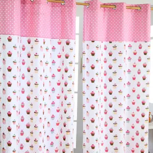 Homescapes Cupcakes Ready Made Eyelet Curtain Pair, 117 x 137 cm Drop