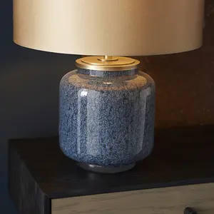 Luminosa Courmayeur Table Lamp Cobalt Glass & Gold Satin Fabric