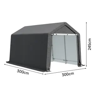 10x10FT Galvanized Tube Storage Shed Dark Grey with Roll-up Door