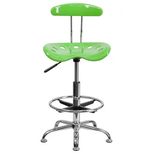 Vibrant Chrome Drafting Stool with Tractor Seat Apple Green