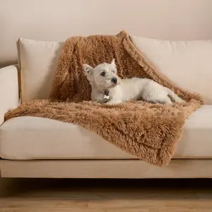 Pet Fleece Throw Fluffy Calming Chair Bed Foldable Travel, Beige  - 105 x 90cm